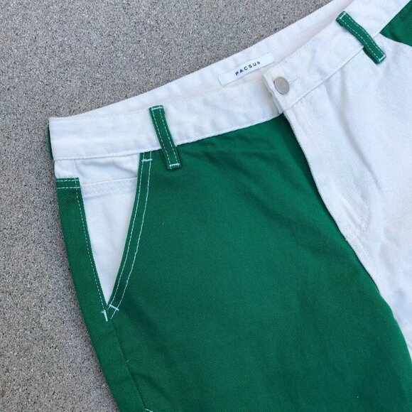 PACSUN Low Rise Carpenter Denim Jeans Women's 28 Color Block Green Pants​ - Picture 3 of 11